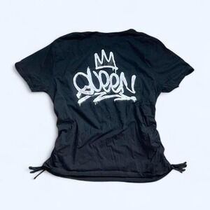 Black cotton 'QUEEN' graphic top size 3X by Fashion of NY‎